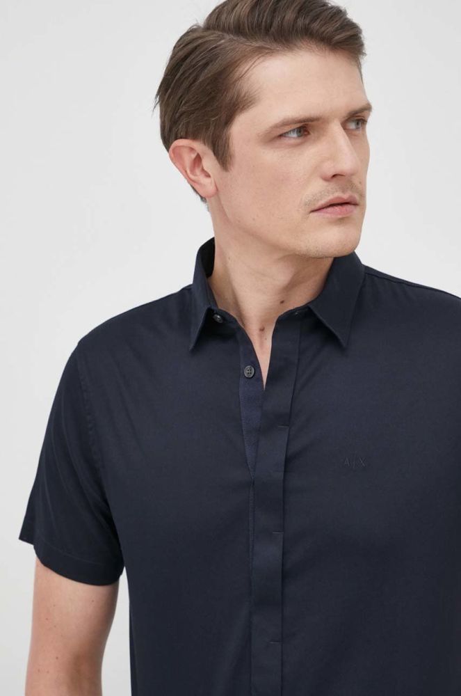 Сорочка Armani Exchange чоловіча колір синій slim класичний комір (2147376)