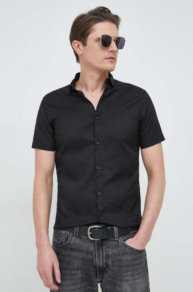 Сорочка Armani Exchange чоловіча колір чорний regular класичний комір (3038652)