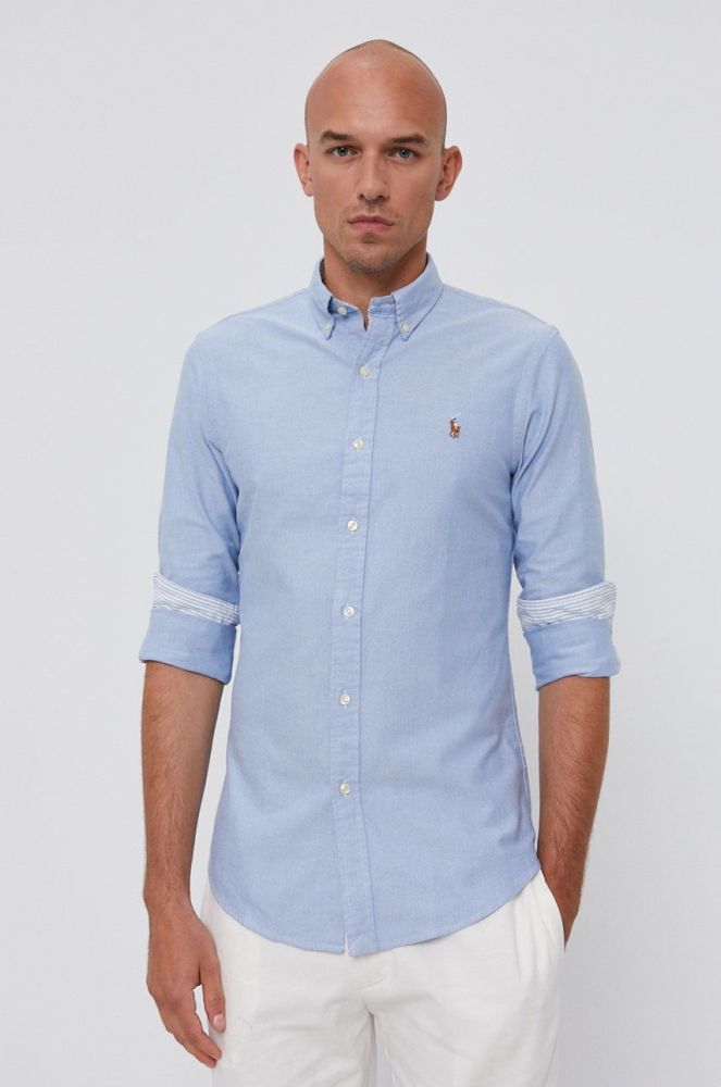 Сорочка Polo Ralph Lauren чоловіча slim комір button-down колір блакитний (1538152)