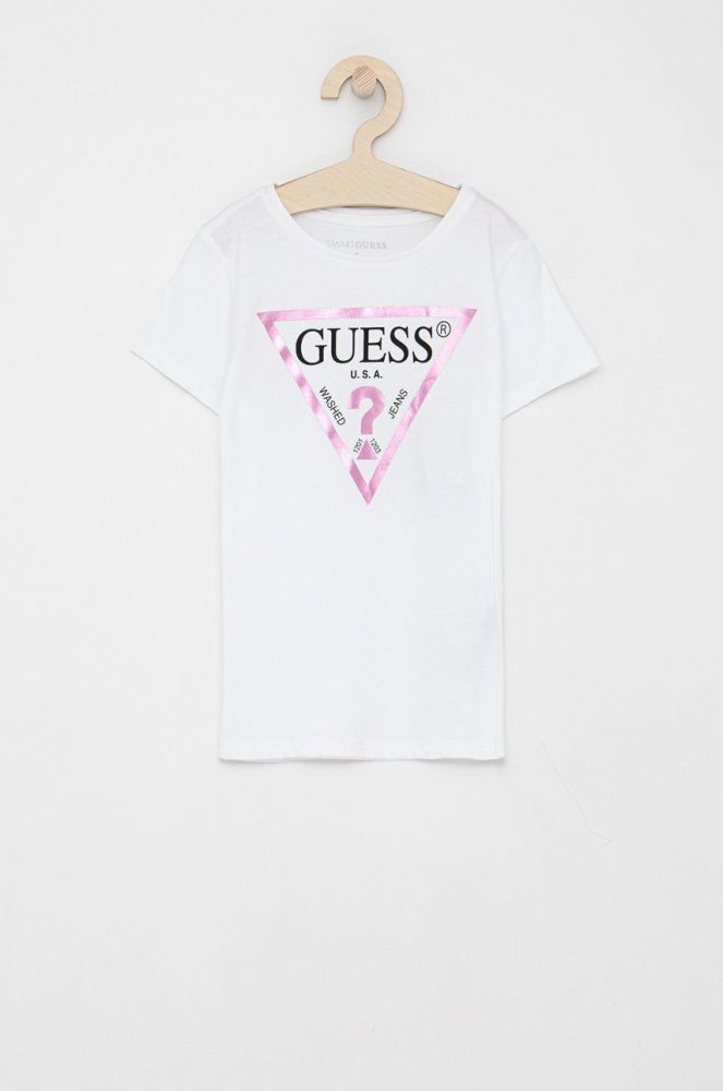Дитяча бавовняна футболка Guess колір білий (1523053)