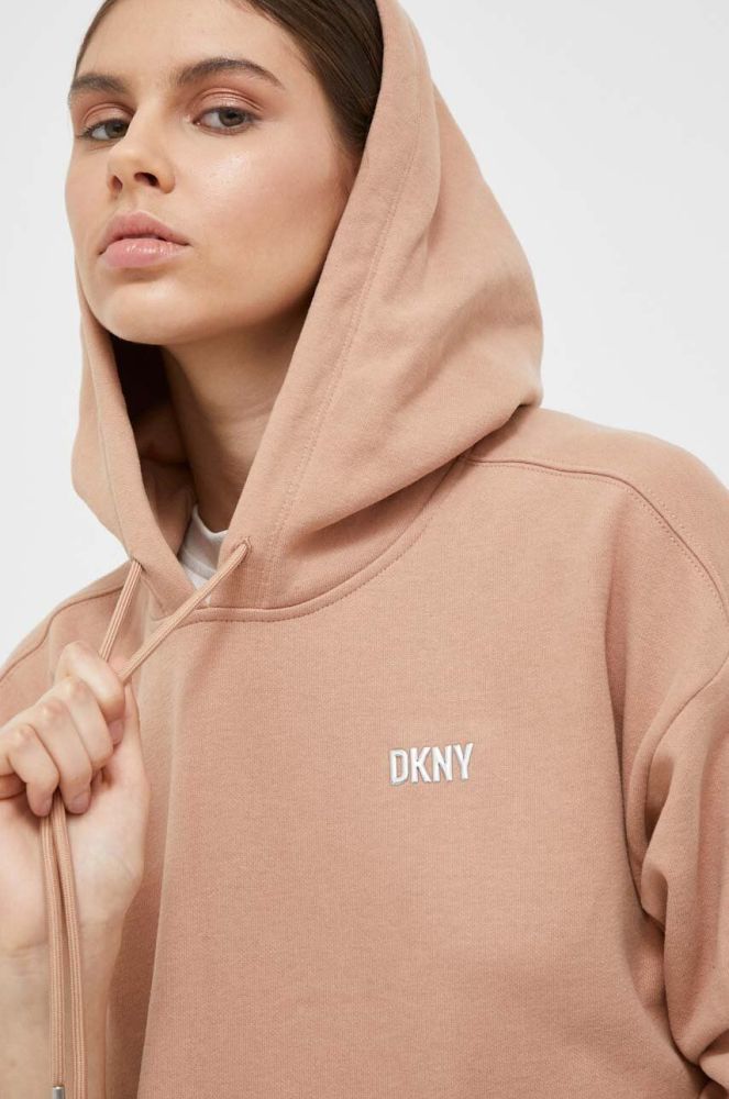 Кофта Dkny жіноча колір коричневий з капюшоном з аплікацією