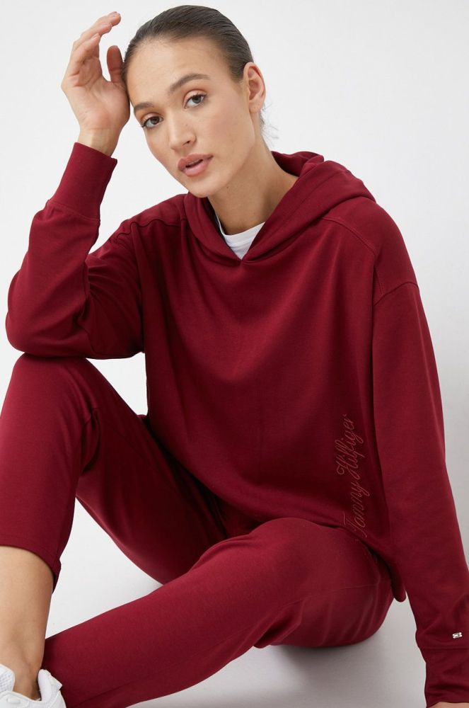 Кофта Tommy Hilfiger жіноча колір бордовий з капюшоном з аплікацією (2792232)