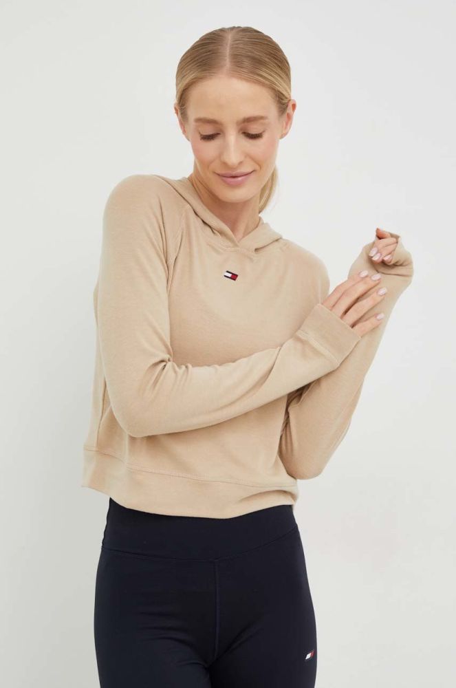 Кофта Tommy Hilfiger жіноча колір бежевий з капюшоном однотонна (2774358)