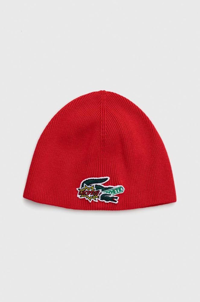Шапка з домішкою вовни Lacoste колір червоний з тонкого трикотажу