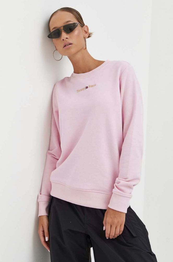 Кофта Tommy Jeans жіноча колір рожевий з аплікацією