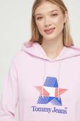 Бавовняна кофта Tommy Jeans жіноча колір рожевий з капюшоном з принтом (3590750)