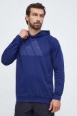 Тренувальна кофта adidas Performance колір синій з капюшоном з принтом
