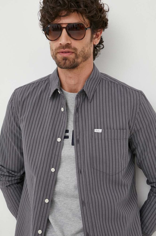Бавовняна сорочка Pepe Jeans Chester чоловіча колір сірий slim класичний комір