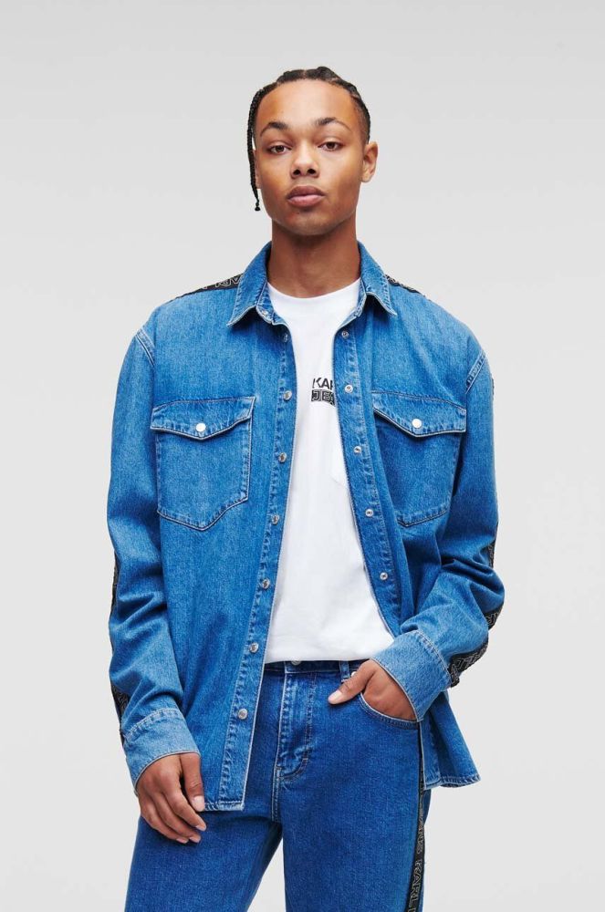 Джинсова сорочка Karl Lagerfeld Jeans чоловіча relaxed класичний комір колір блакитний (3351452)