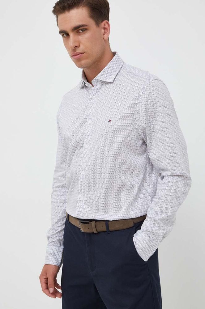 Бавовняна сорочка Tommy Hilfiger чоловіча колір сірий slim класичний комір