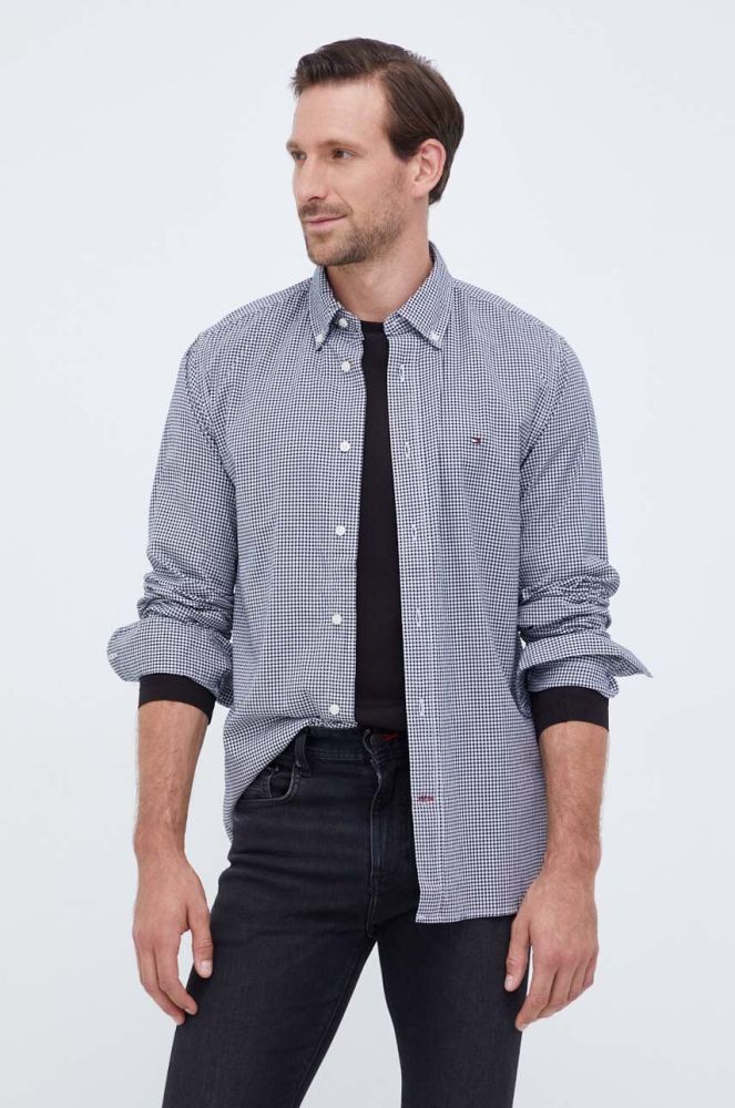Бавовняна сорочка Tommy Hilfiger чоловіча колір чорний regular комір button-down
