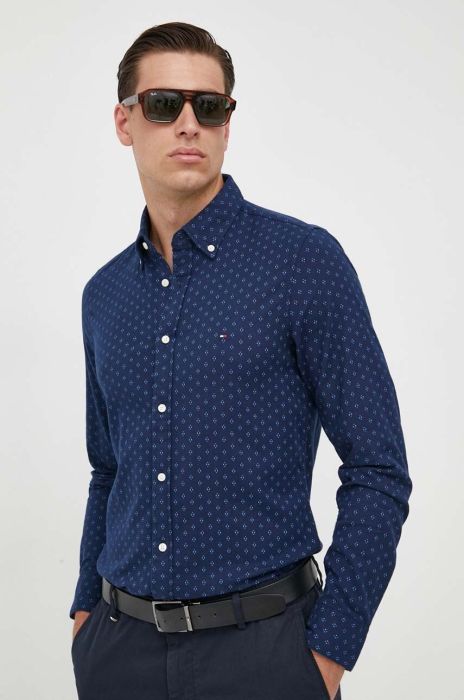 Сорочка Tommy Hilfiger чоловіча колір синій slim комір button-down (3434097)