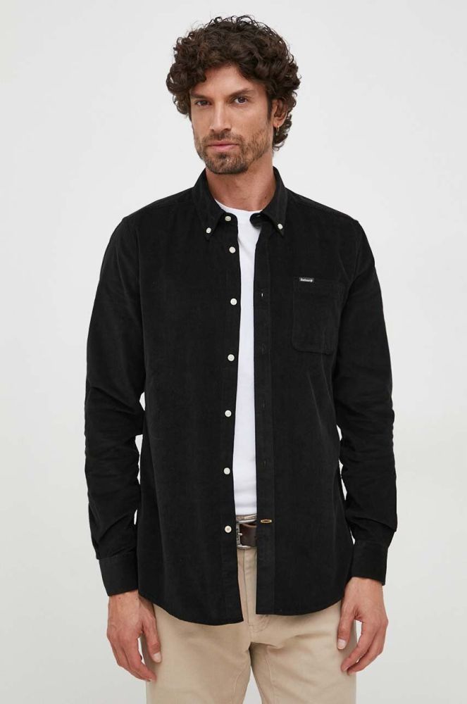 Бавовняна сорочка Barbour чоловіча колір чорний regular комір button-down