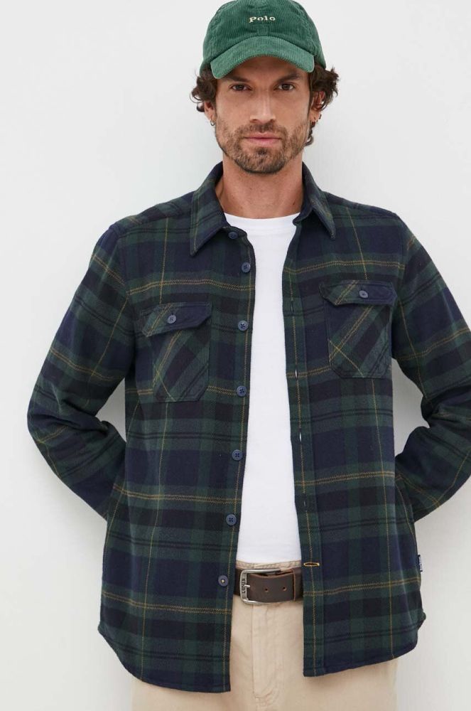 Бавовняна сорочка Barbour чоловіча колір зелений regular класичний комір