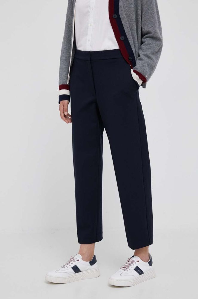 Штани Tommy Hilfiger жіночі колір синій фасон сигарети висока посадка