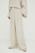Штани з домішкою льону By Malene Birger Cymbaria колір бежевий широкі висока посадка