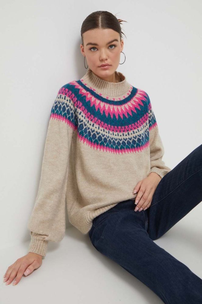 Светр Superdry жіночий колір бежевий півгольф