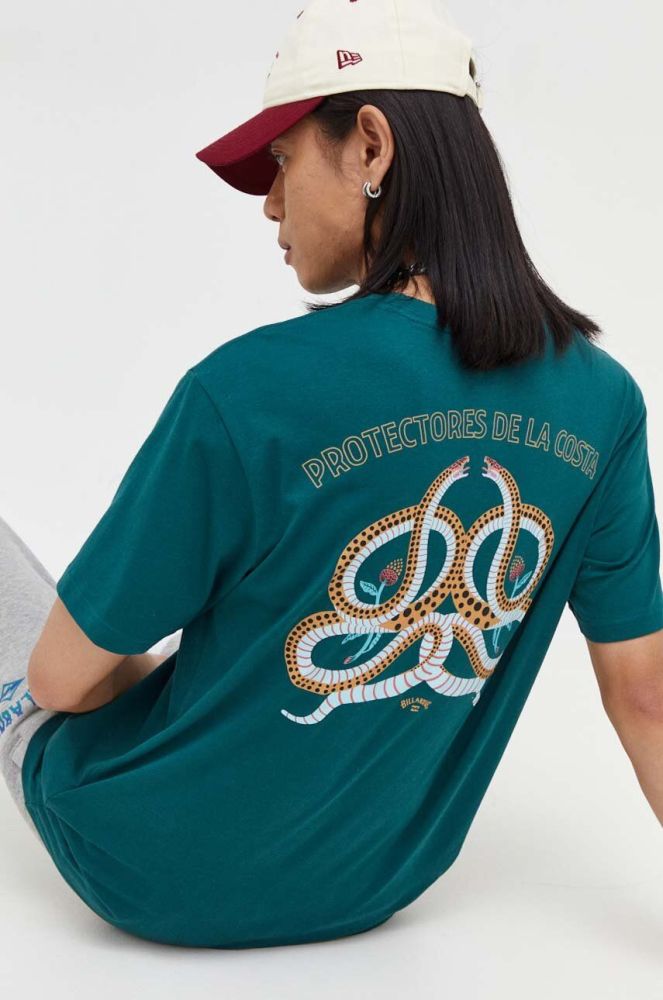Бавовняна футболка Billabong колір бірюзовий візерунок