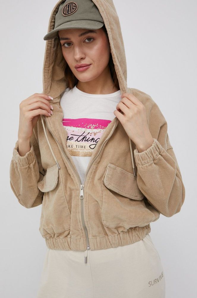 Вельветова куртка Only колір бежевий перехідна oversize