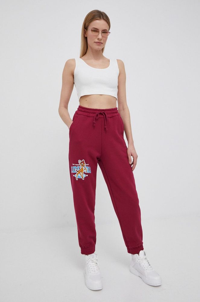Бавовняні штани adidas Originals Trefoil Moments жіночі колір фіолетовий з аплікацією
