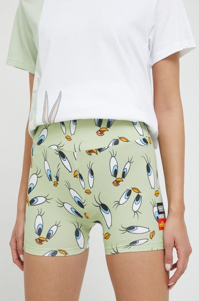 Шорти Ellesse X Looney Tunes жіночі колір зелений з принтом висока посадка