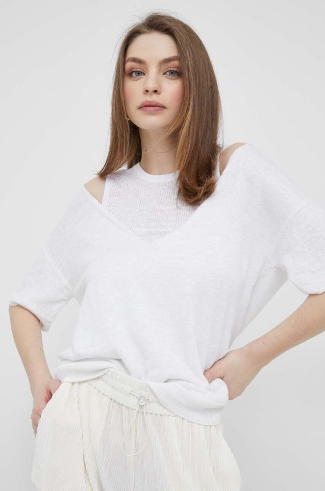 Льняний светр Dkny колір білий легкий (3127383)
