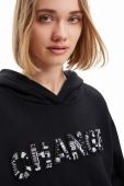 Кофта Desigual жіноча колір чорний з капюшоном з аплікацією
