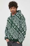 Бавовняна кофта Lacoste x Netflix чоловіча колір зелений з капюшоном візерунок