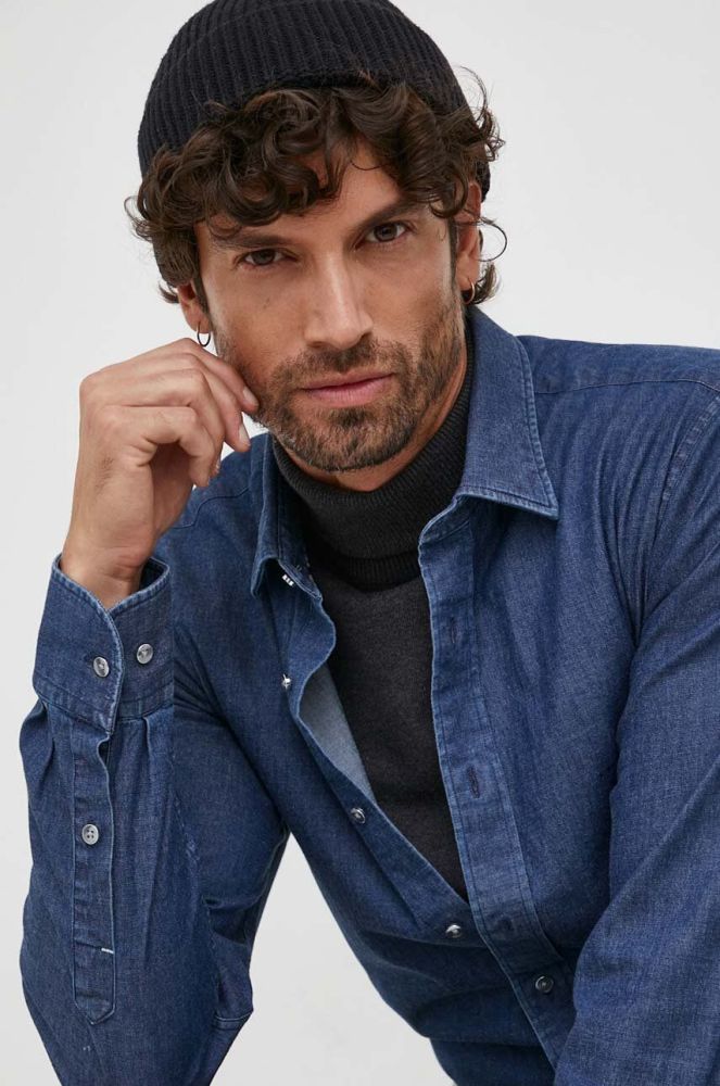 Джинсова сорочка Michael Kors чоловіча slim класичний комір колір блакитний (3600240)