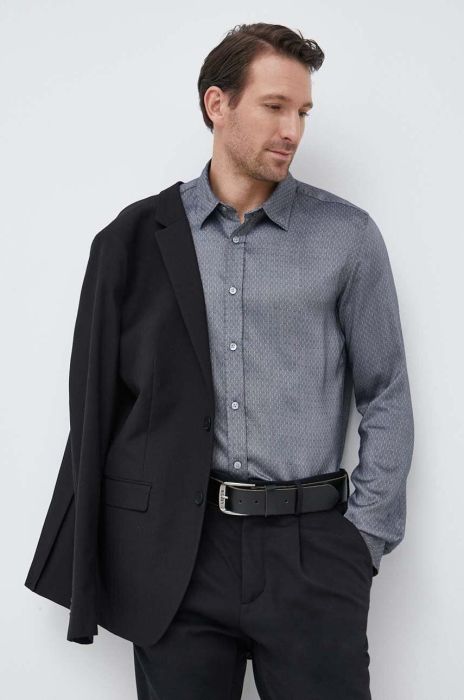 Сорочка BOSS чоловіча колір сірий regular класичний комір