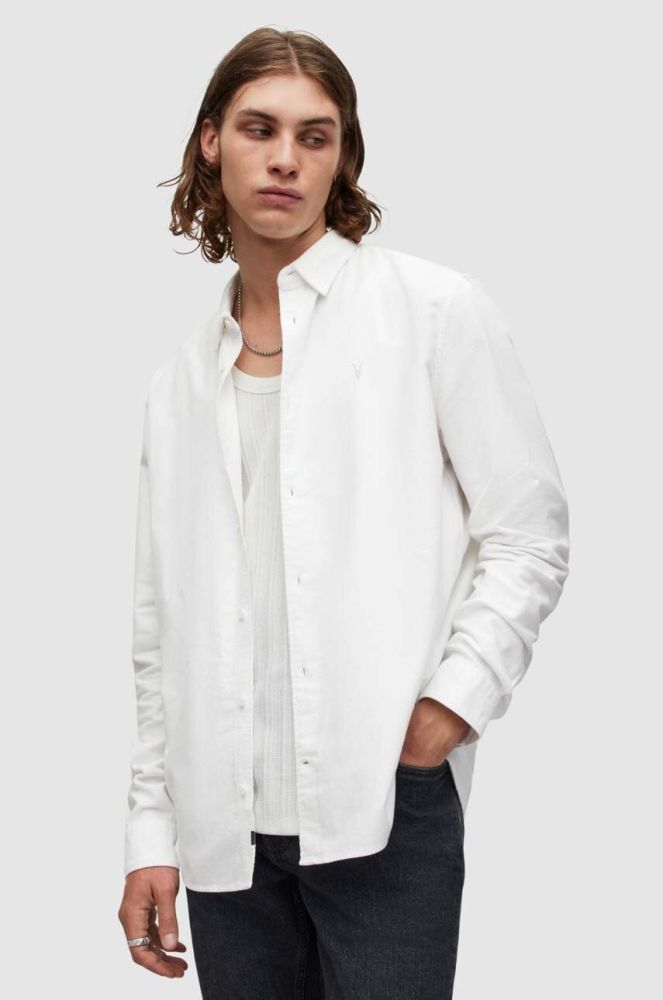 Бавовняна сорочка AllSaints чоловіча колір білий regular класичний комір