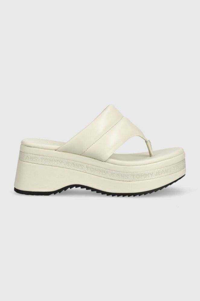 Шкіряні в'єтнамки Tommy Jeans SANDAL PADDED жіночі колір бежевий на платформі EN0EN02075