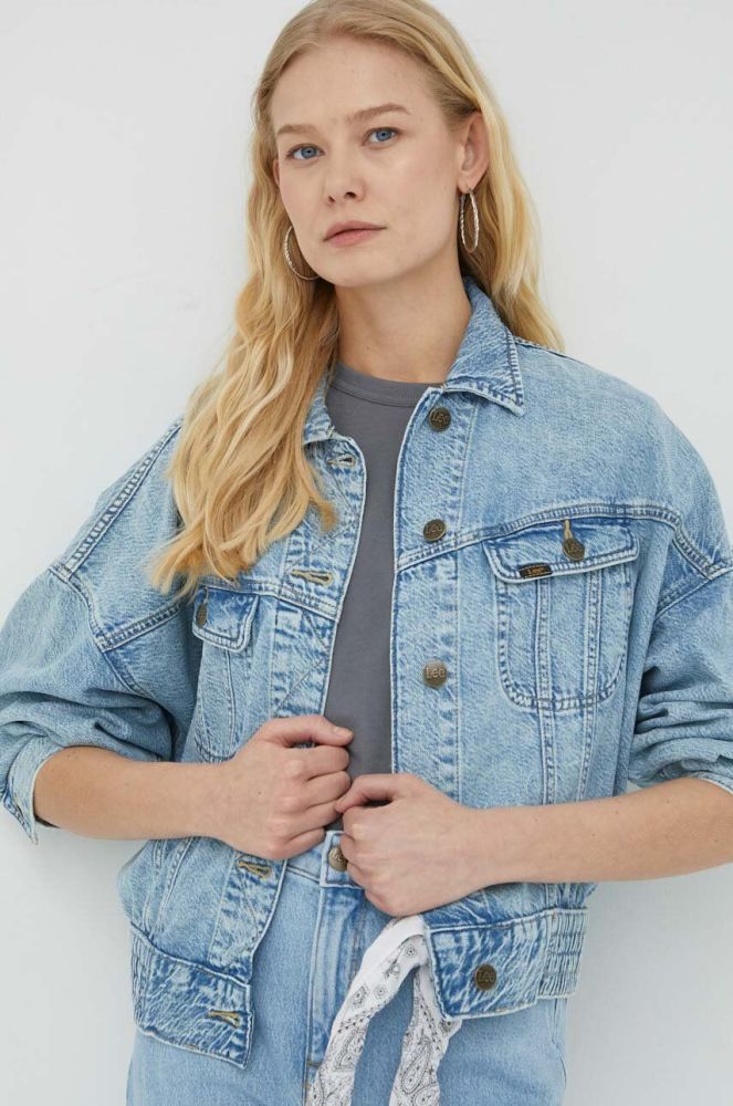 Джинсова куртка Lee жіноча перехідна oversize колір блакитний