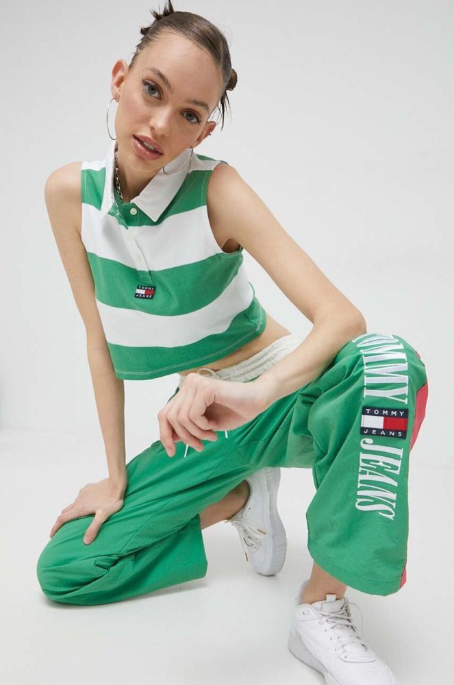 Бавовняний топ Tommy Jeans колір зелений