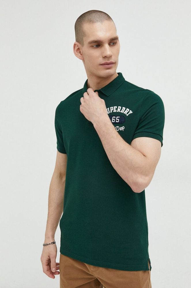 Бавовняне поло Superdry колір зелений з аплікацією