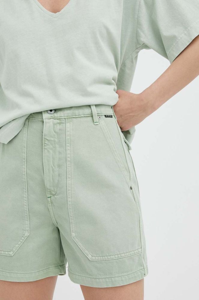 Джинсові шорти G-Star Raw жіночі колір зелений однотонні висока посадка