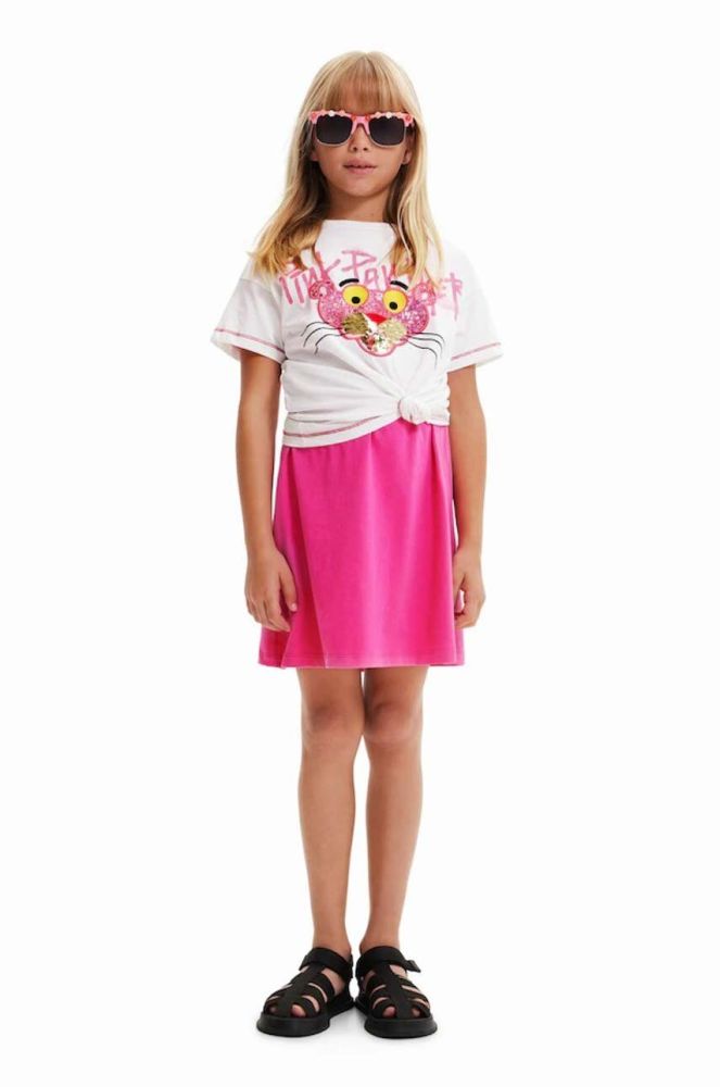Дитяча бавовняна футболка Desigual Pink Panther колір білий