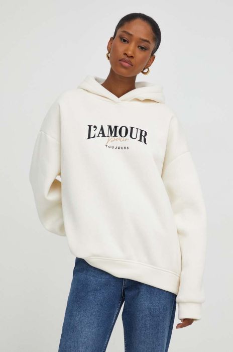 Кофта Answear Lab жіноча колір бежевий з капюшоном з аплікацією (3651924)