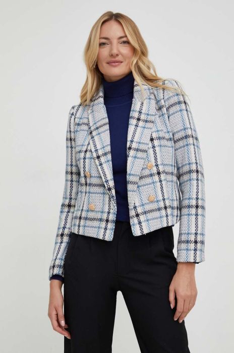 Бавовняний піджак Answear Lab двобортний візерунок колір блакитний